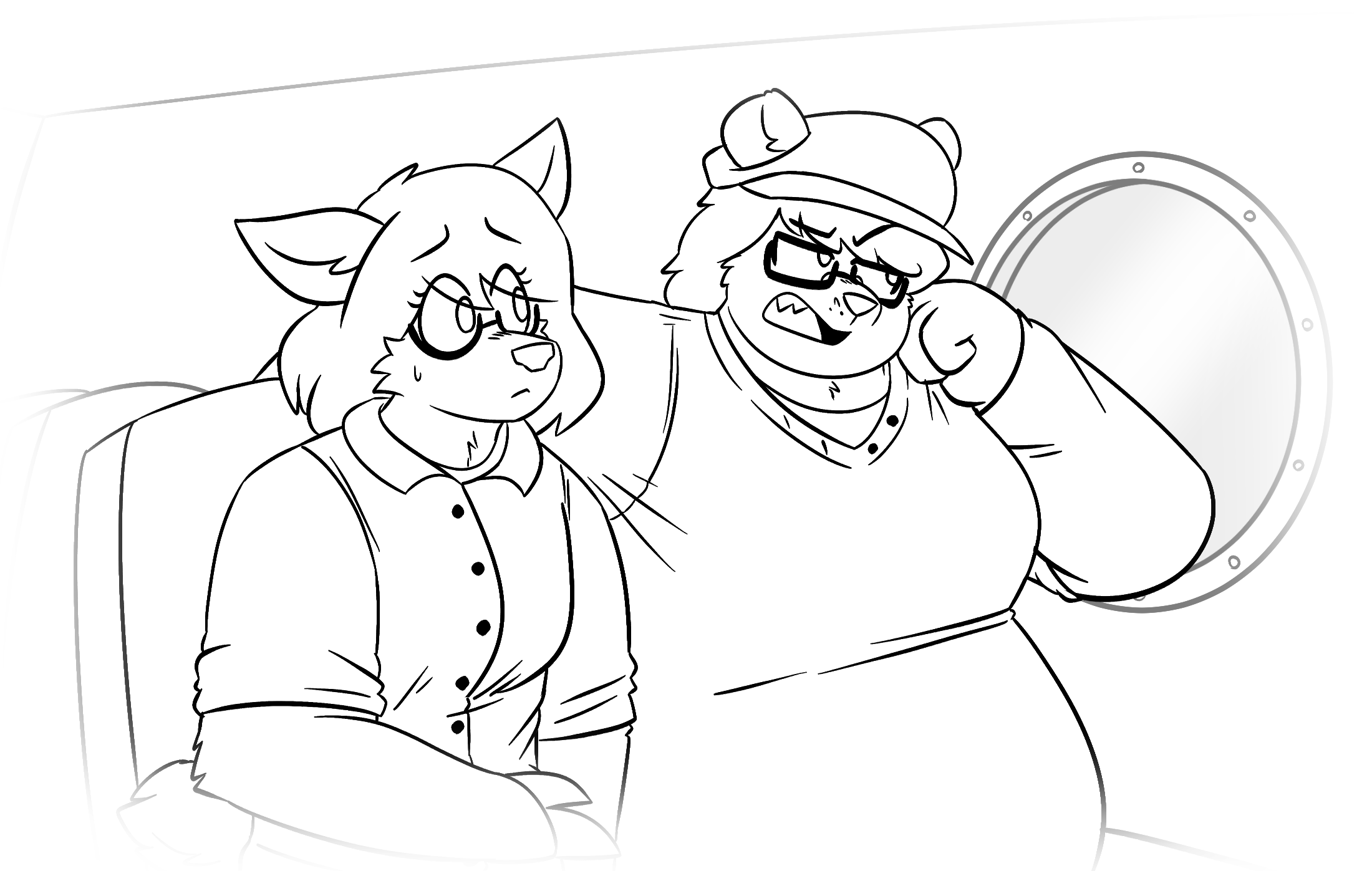 Chapter 14, first illustration. Holly and Bridgette sit next to each other. Holly looks concerned, while Bridgette appears annoyed. Bridgette rolls her eyes as she speaks.